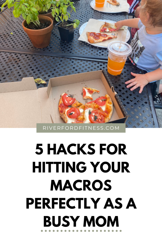 Busy mom life hitting macros even while eating a pizza dinner outside with her kids on the patio.